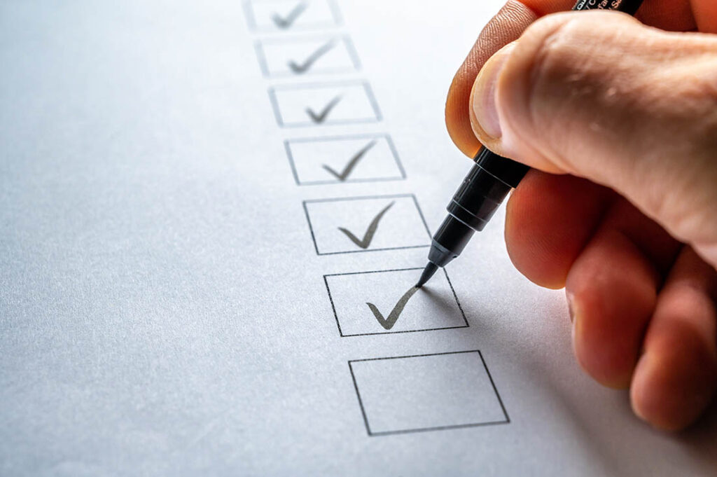 Completed tasks are checked off on a checklist