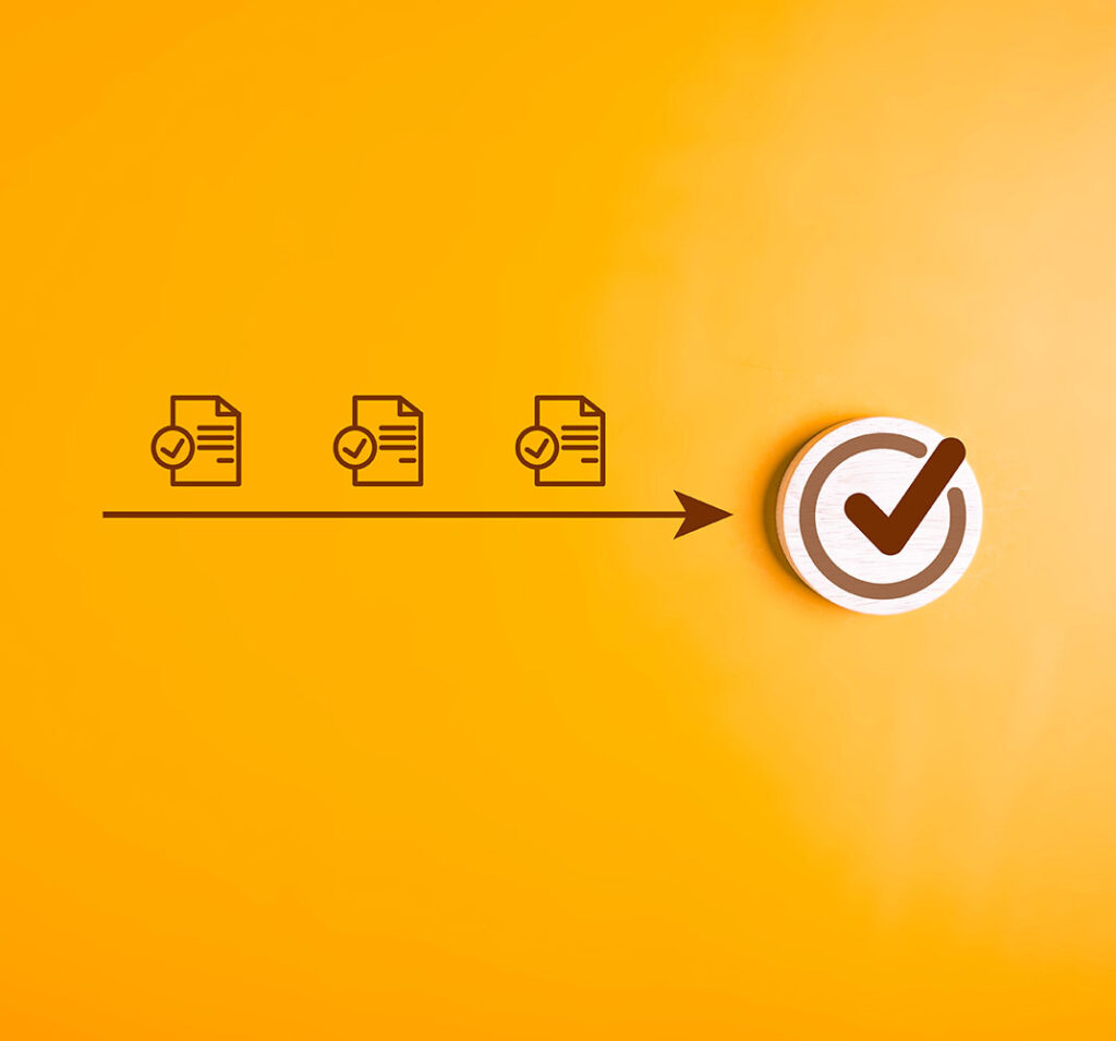 Checklist icons and magnifying glass for digital business document management and checking system, Online documentation database, Business planning and strategy management, Successful target process